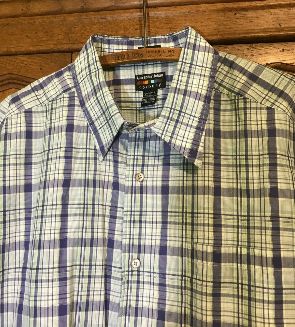 Alexander Julian Colours Shirt Mens 2XLT Button Down Purple Plaid Short