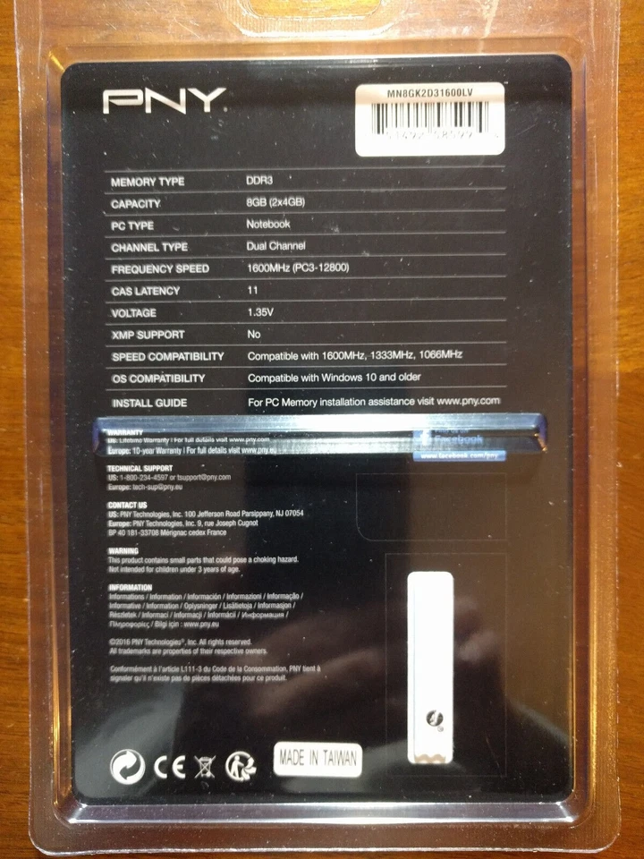PNY 8GB 2x4GB DDR3 1600 PC3-12800 CAS 11 Laptop Memory RAM MN8GK2D31600LV - Image 2 of 2
