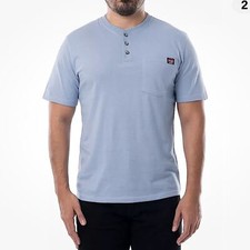 NWT Wrangler Workwear Men's Short Sleeve Pocket Henley T-Shirt, Size large blue