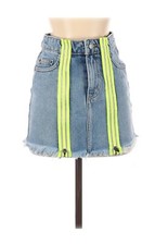 CARMAR COLIN Denim Skirt Sz 24 Waist Medium Wash Neon Striped Raw Hem