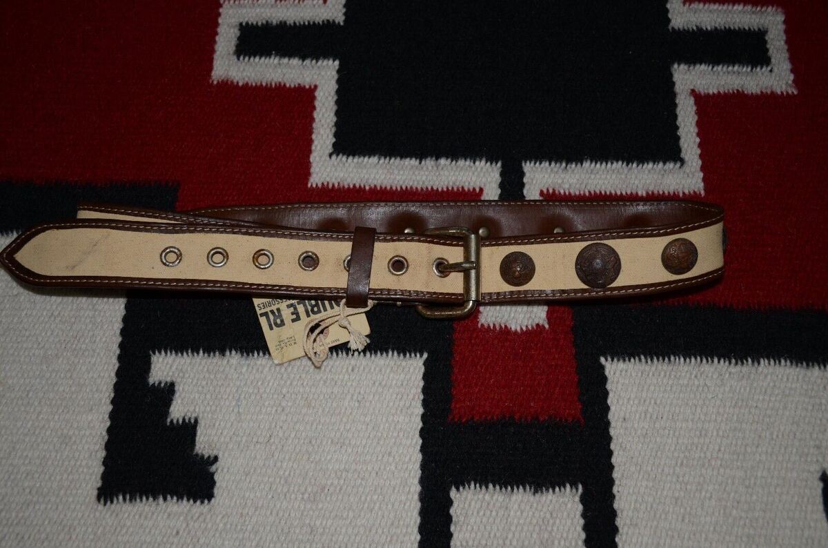 Ralph Lauren RRL Made in Italy Leather & Canvas Studded Belt Ralph Lauren RRL Made in Italy Leather & Canvas Studded Belt