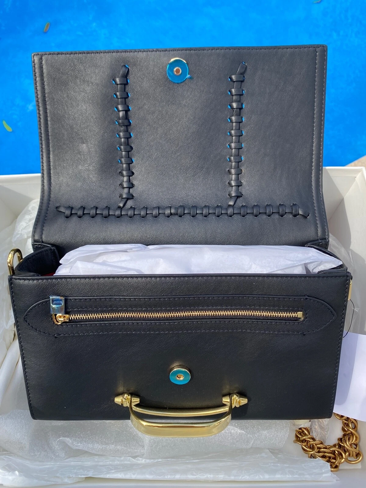 Borsa ALEXANDER MCQUEEN 'The Story' nuova pelle nera oro catena nocche