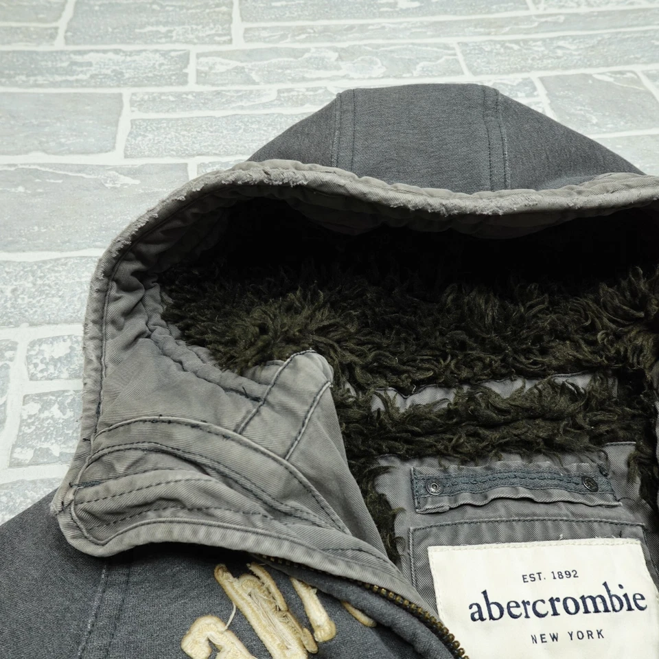 Chaqueta Abercrombie Adirondack Mujer XL Gris Con Capucha Peso Pesado Sudadera con Capucha Sherpa Foto 3 de 4