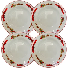 Macy's Santa Soup Bowls Set of 4 Santa Sleigh 8" The Cellar Christmas Vintage
