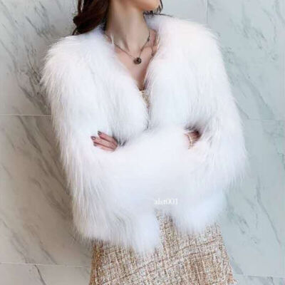 Women Faux Fur Short Coat Plush Fluffy Outerwear Slim Parka Jacket Winter Warm