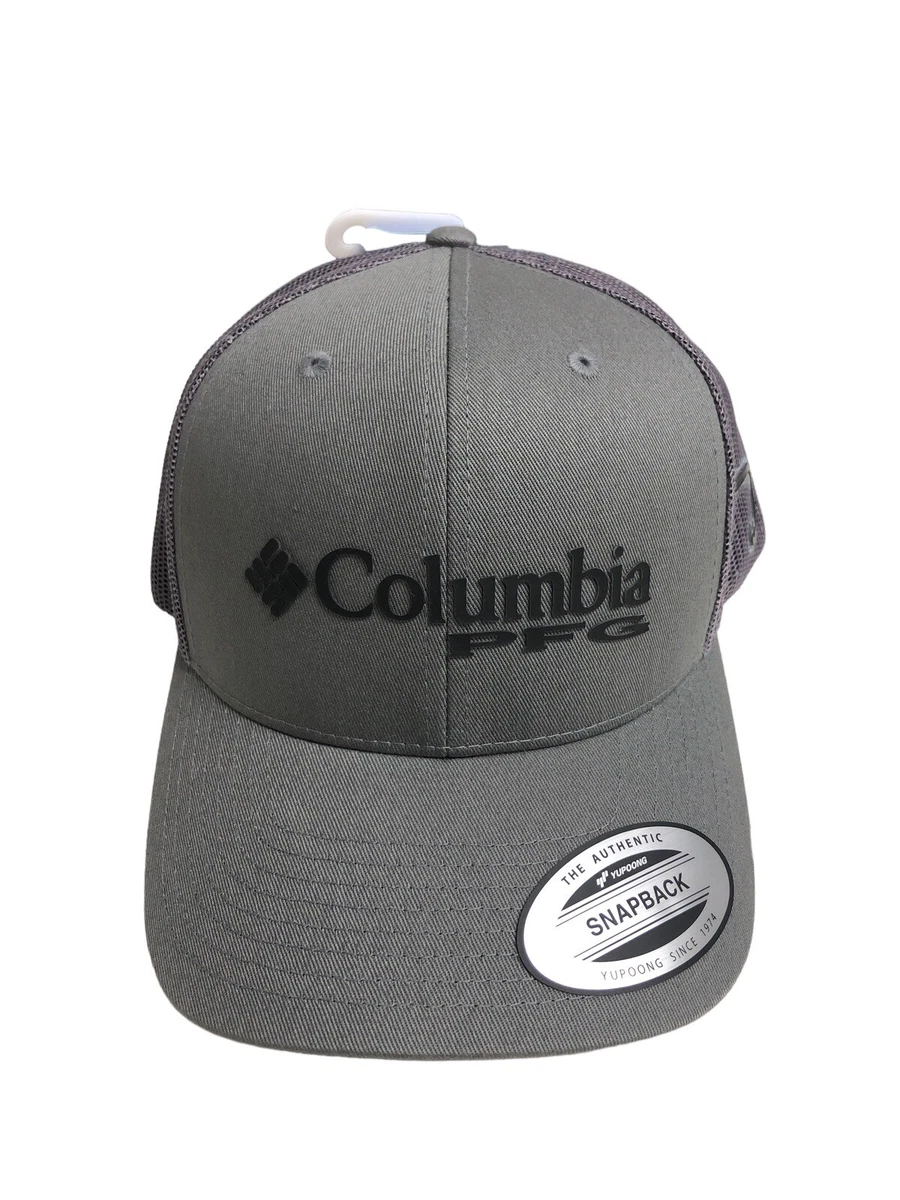 NWT- Columbia PFG Mesh Snapback Hat- Titanium/Black With Fish Hook Patch O/S