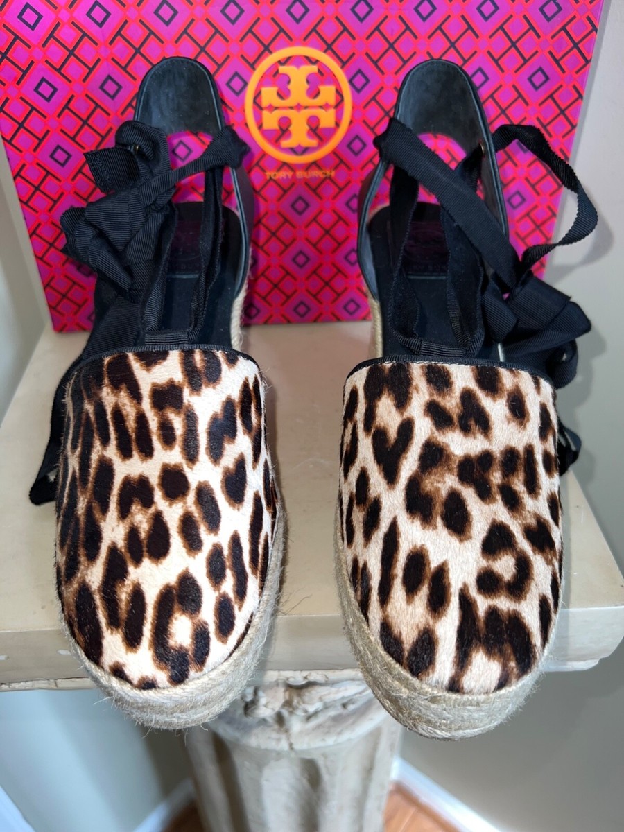 Women's NIB TORY BURCH Leopard/Black Elisa Wedge Espadrille
