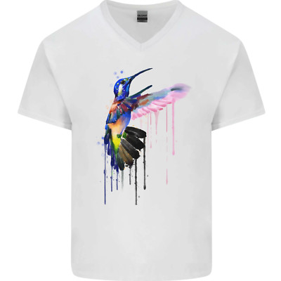 A Hummingbird Aquarell Vogel Herren T-Shirt V-Ausschnitt Baumwolle