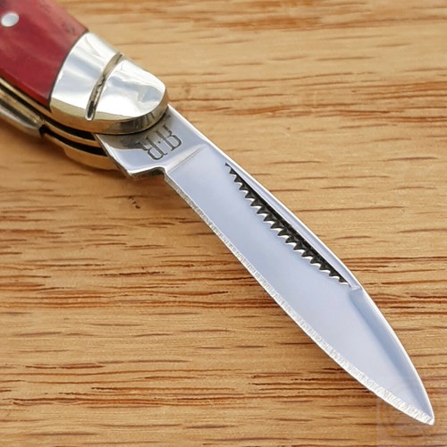 Rough Ryder Peanut Pocket Knife Stainless Steel Blades Red Smooth Bone Handle - Picture 7 of 12
