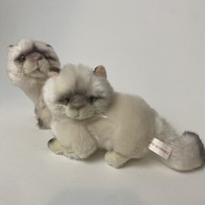 x2 FAO Schwarz White Persian Cats Kittens Plush Stuffed Animal with yellow eyes