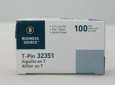 T Pins 9/16'' Head Width 2'' Long Pin 100 Count Box by Business Source TF