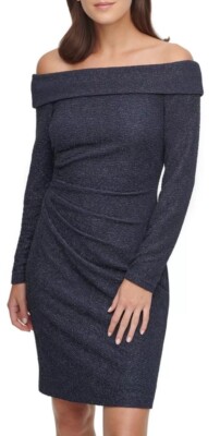 Eliza J Dress Gray Black Shimmer Cocktail Off-The Shoulder Women's Size 10 NEW