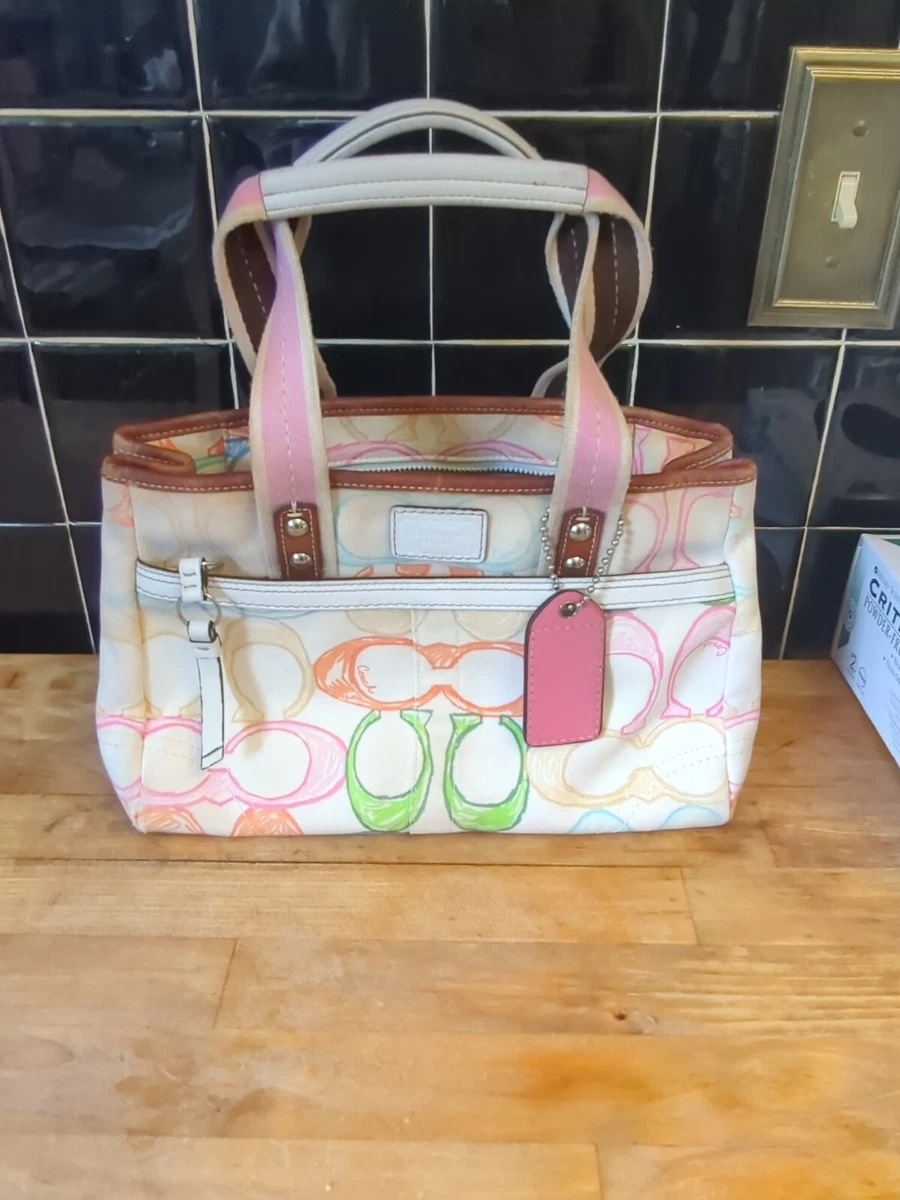COACH Hampton Scribbles Soft Shell White Multicolored Canvas Satchel F10673