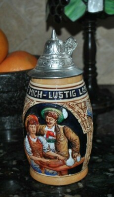  GHEDINA Innsbruck Maria Theresien Str.4 Germany Mug Stein Beer LID  VTG 7'' 3D 