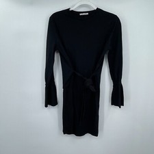 Zara Womens Dress Small Black Tie Waist Ruched Casual Long Sleeves Short Mini