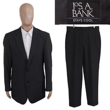 Jos A Bank Stays Cool Two Piece Gray Wool Blend Brown Stripe Suit 42L Pant 36X33