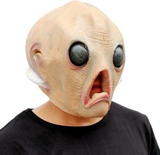 CreepyParty Alien Head Mask for Adults, Natural Latex Alien Costume Mask for Hal