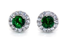 Sterling Silver Emerald & Diamond 2.69ct Round Cut Earring (925)