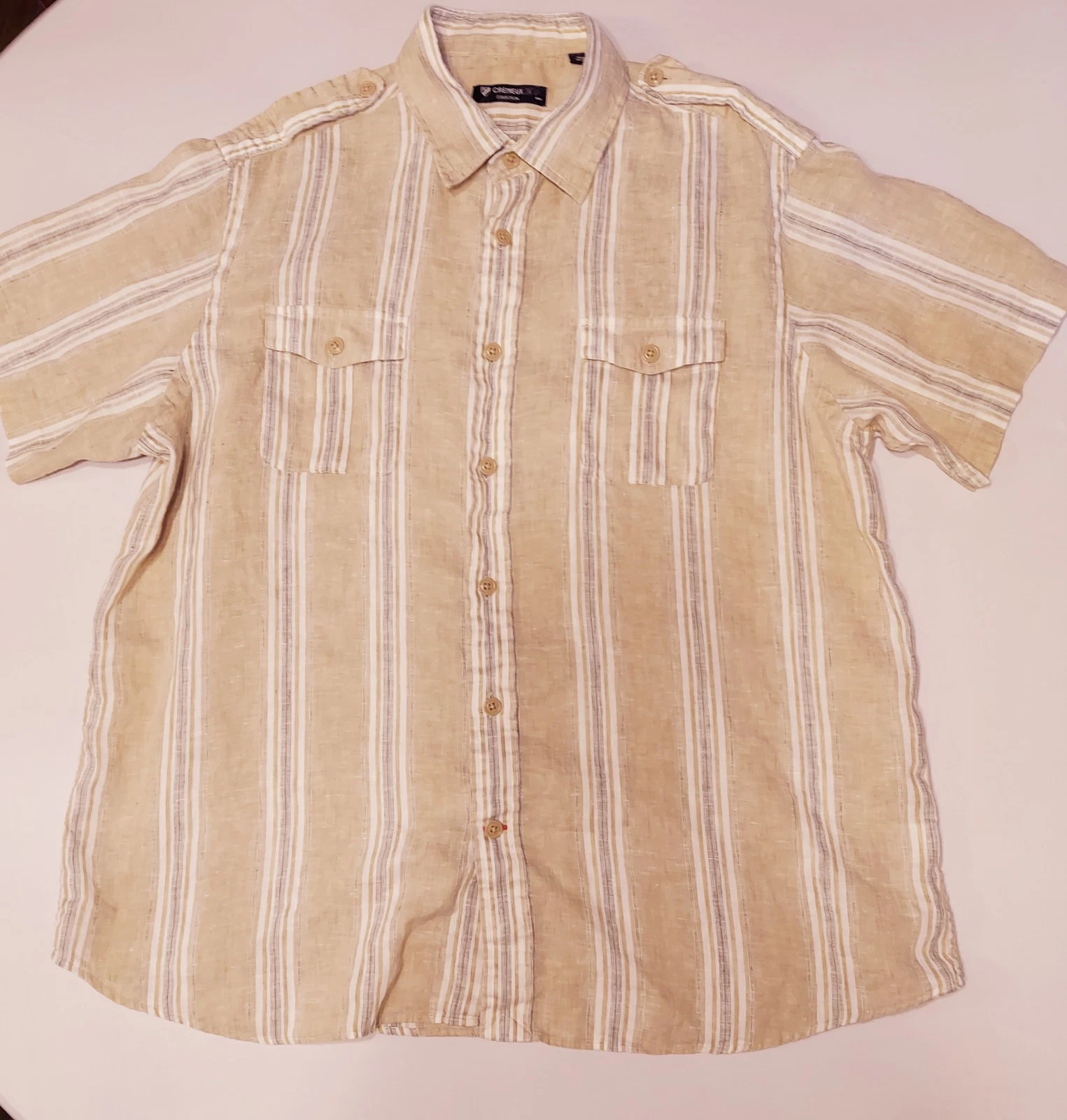 Cremieux Shirt Mens XL 100% Laundered Linen Button Up Short Sleeve