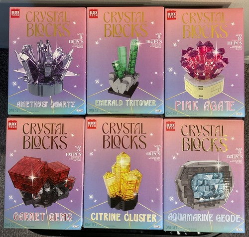 Block Tech Crystal Blocks Lot Of 6 Complete Series Amethyst Emerald Garnet Agate