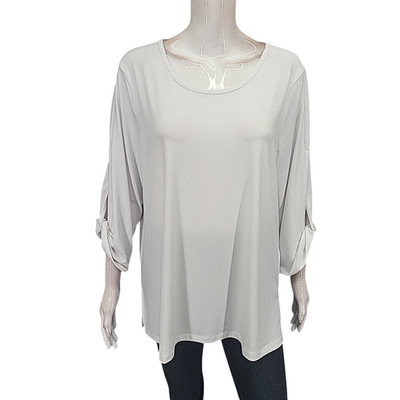Susan Graver Womens Top X-Large Size White Twist Sleeves Liquid Knit Top