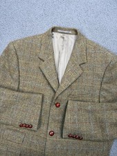 Vintage Harris Tweed Blazer Mens Brown Herringbone Wool Sport Coat Jacket