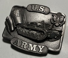 Vintage Bergamot 1982 U.S. Army Tank USA Flag Pewter Belt Buckle U S