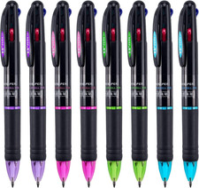 8 Pack Multicolor Ballpoint Pens 4-In-1 0.7Mm Colored Retractable Ballpoint Gift