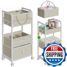Cidaziya 2In1 Baby Diaper Caddy Organizer and Storage, 3 Tier Rolling Cart with