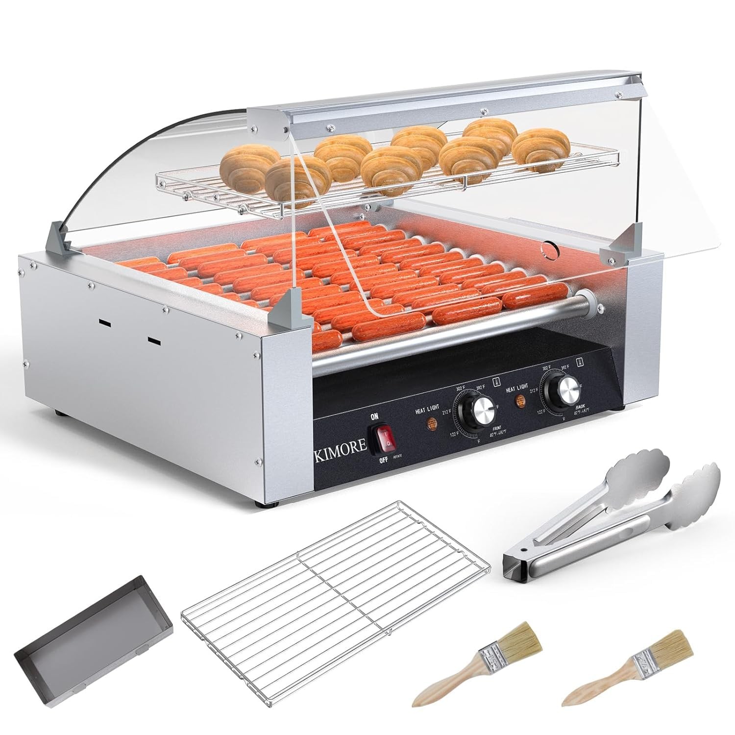 Hot Dog Roller, 30 Hot Dogs 11 Rollers Grill Cooker Machine with Removable