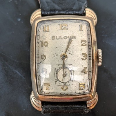 Bulova Senator 8AH Mvt 17J Yellow Gold RGP 1950's Tank Running Vintage Watch