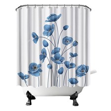 Blue Flower Shower Curtain Light Floral Fabric Cloth, Girls Bathroom 72x72 Hook