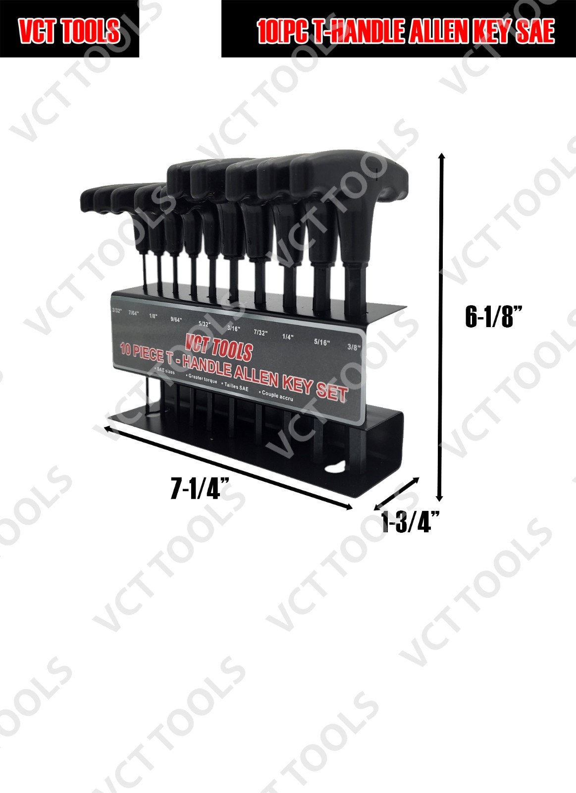 10PC T Handle Allen Wrench Hex Key Set SAE Standard w/Storage Holder 3/ ...