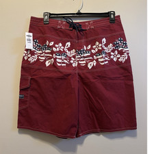 Vintage 90s Old Navy Men's L Board Shorts Red White Blue Floral Flag Drawstring