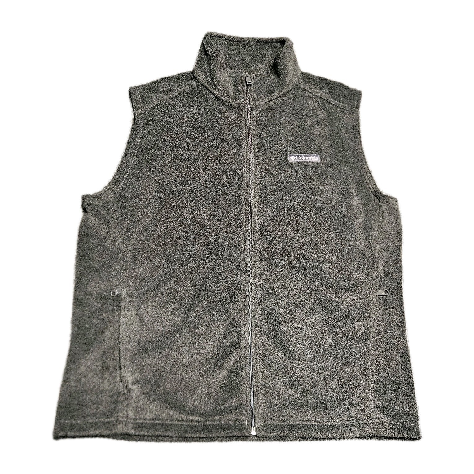 Columbia Men's Large Gray Fleece Vest with Full Zip Mock Neck & Pockets for Golf & Hiking
