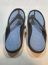 Crocs Comfort Blue/Gray Flexible Size M-8 W-10 Cushion Flip Flop Sandals