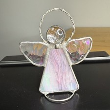 VTG Free Standing Stained Glass Angel Figurine Suncatcher Pink 3.25  