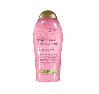 OGX Sensitive+Rose Water&Pink Sea Salt Exfoliating Body Scrub+Rose Quartz 19.5oz