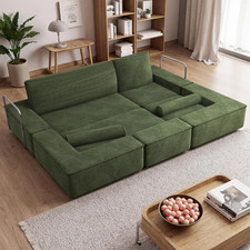 103" Convertible Corduroy Cloud Sofa Bed with Deep Seat  Tall Pillows