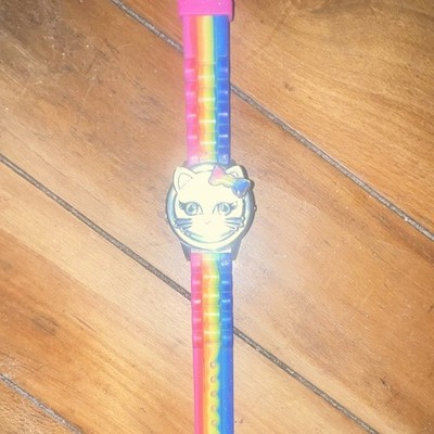 Accutime Meow Girls Cat Face Digital LCD Quartz Watch Multicolor Silicone Strap