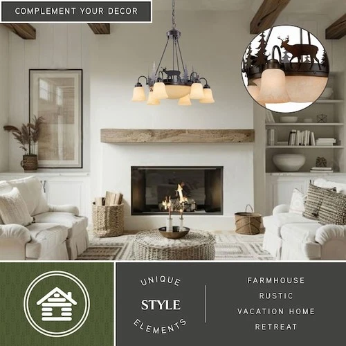 VAXCEL CH55406BBZ Bryce 9 Light Bronze Rustic Deer Chandelier - Picture 6 of 9