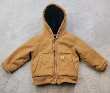 Carhartt Hooded Jacket Boys 2T Brown Insulated Duck Canvas Lined Bomber