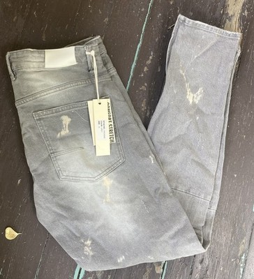 KDNK Skinny White Denim Jeans Men Distressed Stretch Solid 5-Pocket Design 36W