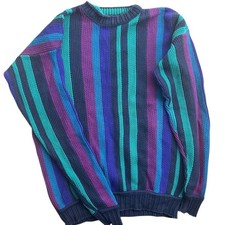 Vintage Chaps Ralph Lauren Sweater Men L Multicolor Stripe 100 Cotton Made USA
