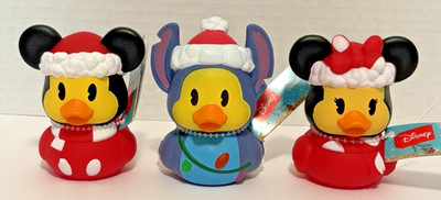 NEW! 2024 3 Disney Rubber Ducks Christmas Lot Holiday Mickey Minnie Stitch RARE