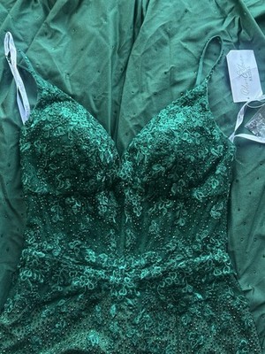 Ellie Wilde Emerald Beaded Lace Trumpet Mermaid V-Neck Prom Dress Long Size  6 | eBay