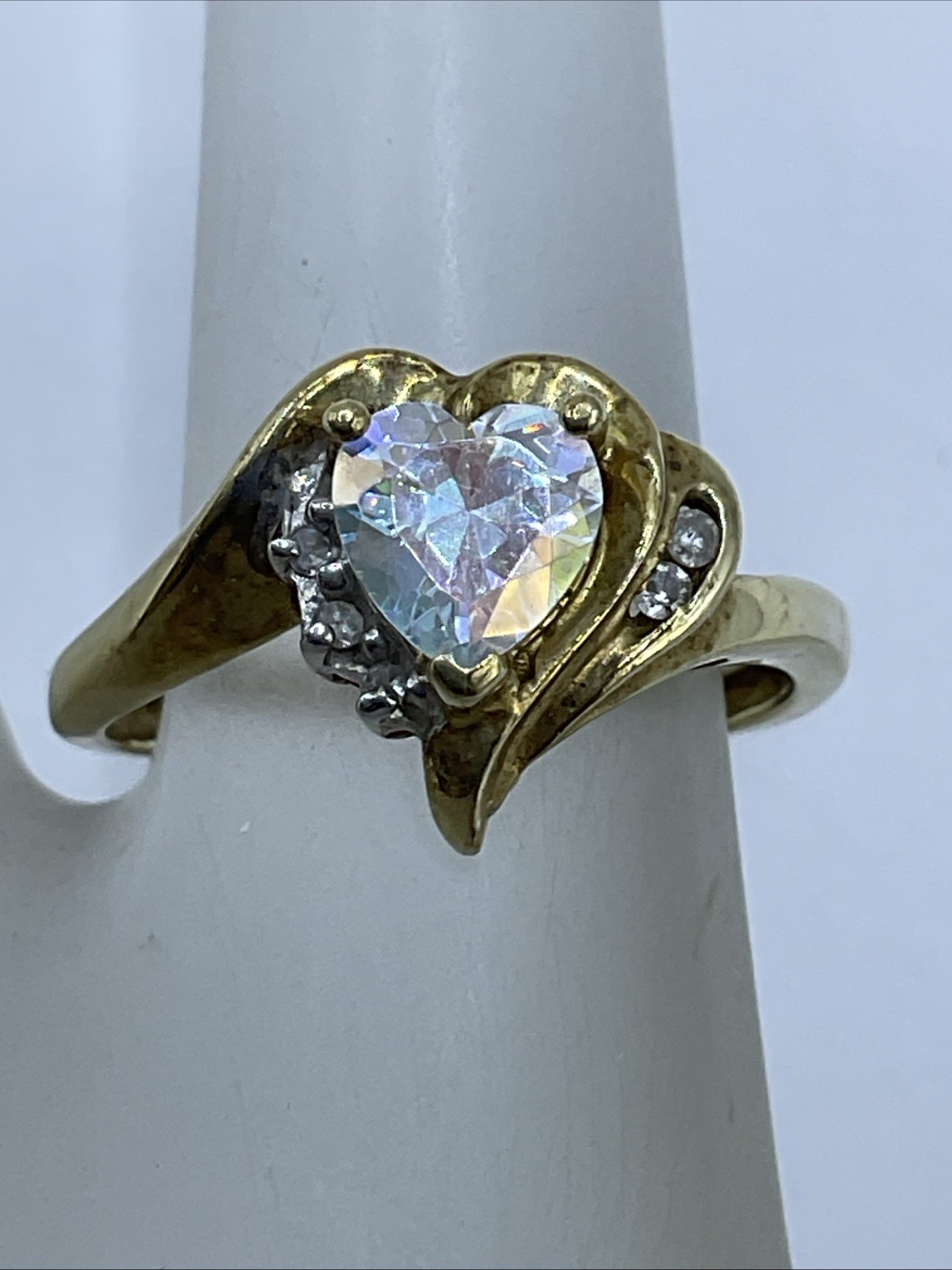 VINTAGE HANDMADE Solid 10K Yellow Ring Mystic CZ … - image 3