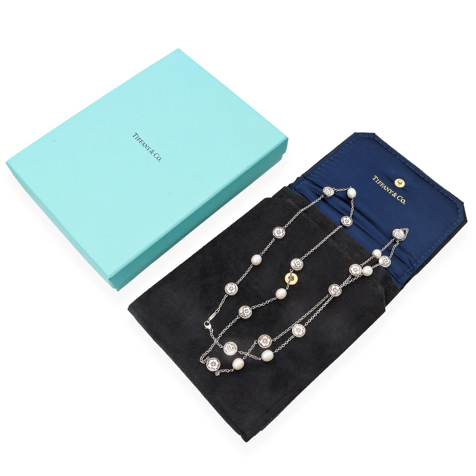 Tiffany & Co. Sterling Silver Pearl Nature Rose Flower Station Necklace - Image 2 of 4