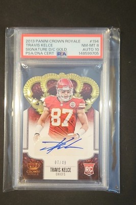 TRAVIS KELCE 2013 Panini Crown Royale RC AUTO Gold Die-Cut  7/49 PSA 8 AUTO 10