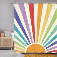Boho Vintage Sun 70s Shower Curtain 60Wx72H Inch Retro Rainbow Cute Sunshine ...